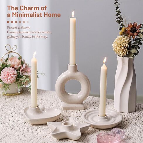 Modern Ceramic Candle Holder, Pillar Candles with Home Decor, for Table Centerpiece, Wedding Reception, Festive Christmas Mantel Decoration, Fits 3/4 inch Thick Candle&Led Candles (Round) in Saudi Arabia