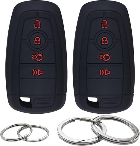 GFDesign 2 Pcs Silicone 4 Buttons Key Fob Cover Remote Case Keyless Rubber Protector Holder Compatible with 2019 2018 2017 Ford Fusion Edge Expedition Explorer Mustang (Black) in Saudi Arabia