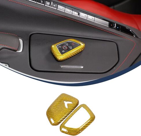 Corvette C8 Real Dry Carbon Fiber Key Fob Case Cover Compatible with Corvette C8 Stingray 2020-2024,Car Smart Remote Key Fob Cover Case Protection Shell Accessories (Yellow) in Kuwait