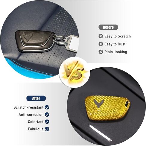 Corvette C8 Real Dry Carbon Fiber Key Fob Case Cover Compatible with Corvette C8 Stingray 2020-2024,Car Smart Remote Key Fob Cover Case Protection Shell Accessories (Yellow) in Kuwait