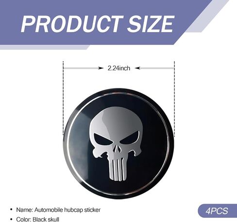 4 PCS Car 2.2" Wheel Center Cover Decoration, Personalized Skull Pattern Heat-Resistant and Anti-Fading Metal Waterproof Tire Modification Sticker, Accessories, for Cars and Trucks (Black) in Saudi Arabia