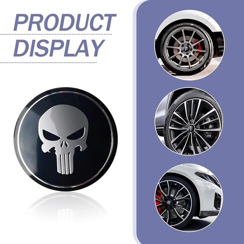 4 PCS Car 2.2" Wheel Center Cover Decoration, Personalized Skull Pattern Heat-Resistant and Anti-Fading Metal Waterproof Tire Modification Sticker, Accessories, for Cars and Trucks (Black) in Saudi Arabia