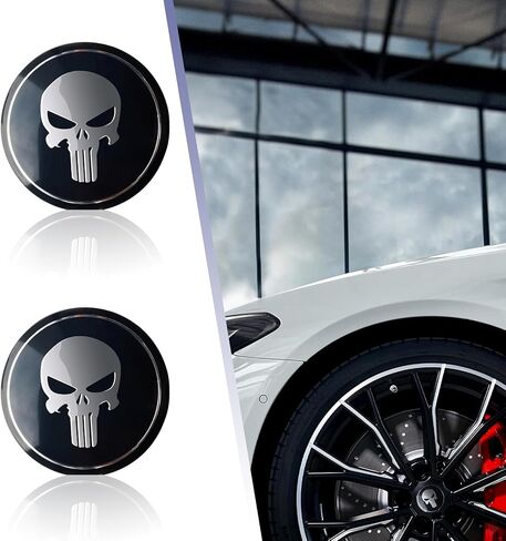 4 PCS Car 2.2" Wheel Center Cover Decoration, Personalized Skull Pattern Heat-Resistant and Anti-Fading Metal Waterproof Tire Modification Sticker, Accessories, for Cars and Trucks (Black) in Saudi Arabia