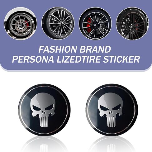 4 PCS Car 2.2" Wheel Center Cover Decoration, Personalized Skull Pattern Heat-Resistant and Anti-Fading Metal Waterproof Tire Modification Sticker, Accessories, for Cars and Trucks (Black) in Saudi Arabia