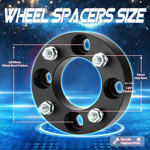 فواصل عجلات 4x110 1.25 بوصة، محول عجلة 4 عروات، مناسب لهوندا سوزوكي ياماها كاواساكي فورمان 400 450 500 رانشر 350 400 420 رينكون 650 680 فورتراكس 300 350، 76 مم تتحمل M10x1.25 مسمار 4 قطع in Kuwait