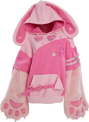 Winx Club Women's Pullover Hoodie with Detachable Furry Cat Paw Gloves Cute Handbag Dual-purpose Designed Sleeve in Kuwait