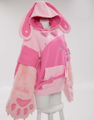 Winx Club Women's Pullover Hoodie with Detachable Furry Cat Paw Gloves Cute Handbag Dual-purpose Designed Sleeve in Kuwait