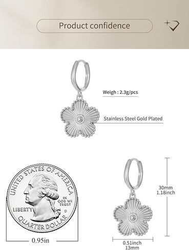 Gold Plated Five Leaf Clover Dangle Dot Earrings for Women Lucky Flower Jewelry in Kuwait