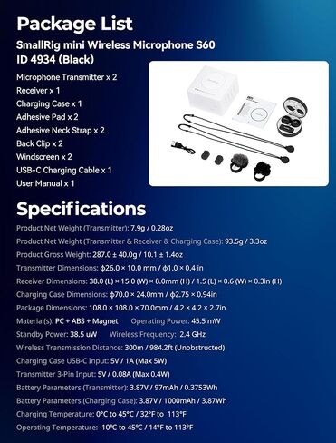 SMALLRIG S60 Wireless Microphone (White/USB-C Version) 4706 in Saudi Arabia