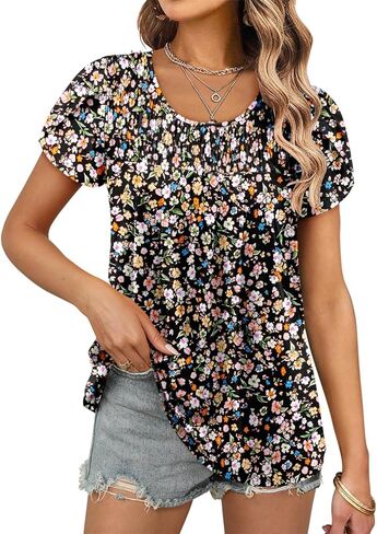 ZOLUCKY Womens Short Sleeve Shirts Floral Summer Tops Ladies Tunic Tops Loose Fit Tunics in Saudi Arabia