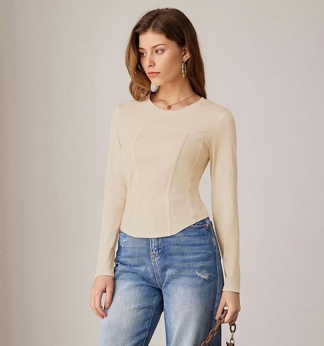 قمصان نسائية بأكمام طويلة وياقة دائرية من GRACE KARIN، قمصان قصيرة، خريف أنيق، متماسكة، مشد ضيق، تي شيرت in Kuwait