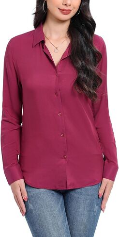 قمصان COUXILY ناعمة بأكمام طويلة وأزرار سفلية للنساء قابلة للتمدد، خفيفة الوزن ومسامية، قمصان كاجوال للمكتب بمقاس نحيف in Kuwait