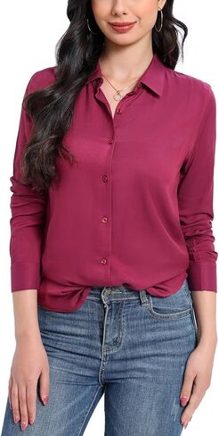 قمصان COUXILY ناعمة بأكمام طويلة وأزرار سفلية للنساء قابلة للتمدد، خفيفة الوزن ومسامية، قمصان كاجوال للمكتب بمقاس نحيف in Kuwait