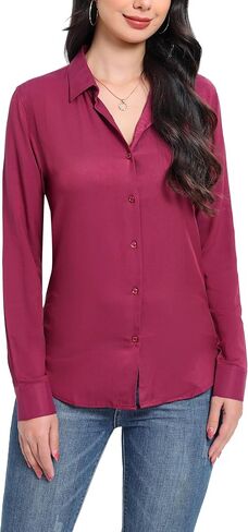 قمصان COUXILY ناعمة بأكمام طويلة وأزرار سفلية للنساء قابلة للتمدد، خفيفة الوزن ومسامية، قمصان كاجوال للمكتب بمقاس نحيف in Kuwait