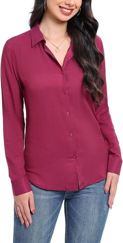 قمصان COUXILY ناعمة بأكمام طويلة وأزرار سفلية للنساء قابلة للتمدد، خفيفة الوزن ومسامية، قمصان كاجوال للمكتب بمقاس نحيف in Kuwait