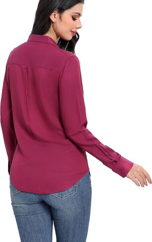 قمصان COUXILY ناعمة بأكمام طويلة وأزرار سفلية للنساء قابلة للتمدد، خفيفة الوزن ومسامية، قمصان كاجوال للمكتب بمقاس نحيف in Kuwait