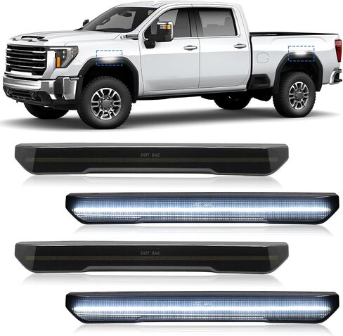 LED Side Marker Light Compatible with Sierra 2500HD 3500HD 2020-2024, 4Pcs Pickup Front & Rear Turn Signal Lamp, Replace OEM 84806031 84185032, Clear Len Full White Light in Saudi Arabia