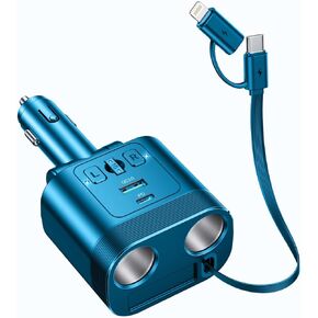 JOYROOM 5 in 1 Car Cigarette Lighter Adapter, 160W Fast Charging Car Charger Adapter, 2-Socket Cigarette Lighter Splitter, Retractable Car Charger for iPhone Android All Car Devices
