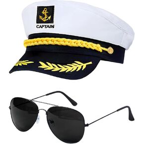 QLINLEAF Captain Hat Sailor Hat Sunglasses Boat Costume For Men Women Captains Halloween Party Dressing up