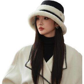 Packable Cloche Hat Winter Fleece Bucket Hat Fur Lined Brim Travel Walking Women