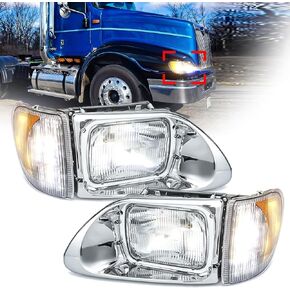 LED Headlights Assembly for International 9200, Headlamps with LED Turn Signal Lights International 9200iSBA 5900 5900i 5900iSBA 9400 9400iSBA Semi Truck Accessories A Pair