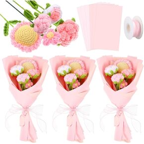 27 Pcs Crochet Bouquet Gift for Valentines Day Hand Knitted Flower Bouquet Crochet Roses Sunflowers Daisies for Women Mom Grandma Teacher Friend Birthday(Gorgeous,Pink Series)