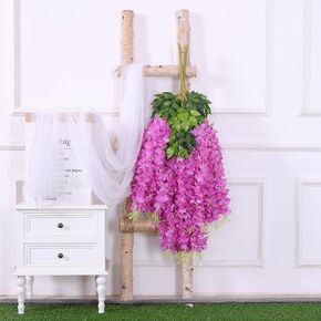 12pcs Pack 43.3" Flame Retardant Artificial Wisteria Hanging Flowers Fake Flores Garland Silk Wisteria String Vines Rattan Wedding Party Wall Ceiling Trade Show Garden Decorations (Violet)