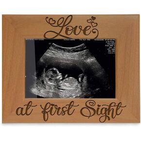 KATE POSH Love at First Sight Sonogram Photo Frame - Engraved Natural Solid Wood Picture Frame (3 1/2 x 5 Horizontal)