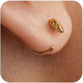 Snake Cobra Serpent S925 Sterling Silver Gold Tiny Stud Earing Trendy for Women, Men, Stylish Earings, for Daily Outfit Christmas Birthday