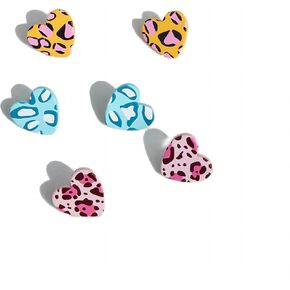 3 Pairs Heart Stud Earrings Set for Women Acrylic Love Statement Leopard Print Heart Earrings Set Cute Handmade Multi-color Love Stud Earrings for Girlfriend Mum Wife Jewelry Gifts