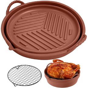 Reusable Air Fryer Silicone Liners with Air Fryer Rack, Foldable Round Silicone Air Fryer Basket Liners, 8.5 Inch Air Fryer Inserts for 5-7 QT Air Fryer, Grey in Kuwait