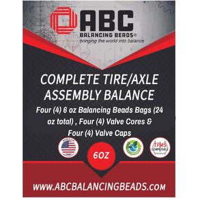 ABC Balancing Beads | Complete Tire, Wheel and Axle Assembly Balance for Off-Road Vehicles, Light Duty Truck Tires | DIY Kit with (4) 6oz Bags (24oz) Balancing Beads, (4) Valve Cores, (4) Caps
