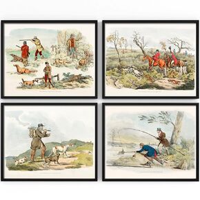 Vintage Hunting (Set of 4) Art Print - 8x10 (Unframed) | Celebrate Classic Elegance with Vintage Hunting Collection | Home Décor with Timeless Charm | Wall Décor Art Enthusiasts and Nature Lovers