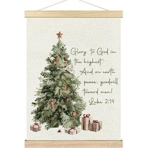 BCUANGD Winter Wall Art - Pine Tree Holiday Elk Deer Wall Decor Poster Hanger with Wood Frames, Rustic Snowy Landscape Wall Hanging Canvas Decor for Farmhouse Home Bedroom, 12x16 Inches