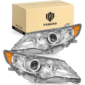 [OE Style Anti-Yellowing Headlight for 2012-2014 Camry, Headlamp for 2012 2013 2014 Camry with Black Housing Amber Reflector Left + Right Side