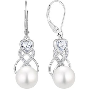 Freshwater Pearl Earrings for Women 925 Sterling Silver Infinity Dangle Drop Pearls Birthstone Leverback Earring Jewelry