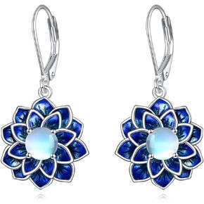 Lotus Earrings Sterling Silver Lotus Dangle Earrings Lotus Jewelry Christmas Gifts for Women