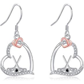 YAFEINI Hockey Gifts for Women Sterling Silver Hockey Stick and Ball Heart Earrings Hockey Jewelry for Hockey Lovers Gifts