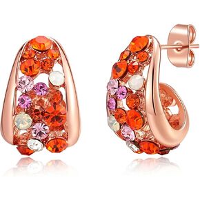 Fashion Multicolor Austrian Crystals 14K Gold Plated Chunky Stud Earrings for Women S925 Sterling Silver Post Hypoallergenic Jewelry Gifts