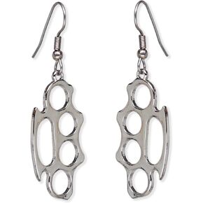 Pewter Brass Knuckles Polished Silver Finish Dangle Earrings