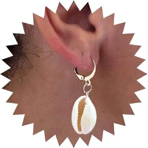 Vintage Cowrie Drop Earrings Puka Shell Dangle Earrings Shell Dangling Earrings Gold Cowrie Huggie Earrings Jewelry for Women and Girls (Gold)