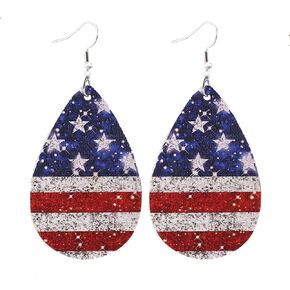 ROSTIVO American Flag Earrings for Women 4th of July Patriotic Earrings Cute Teardrop Leather Dangle Earrings for Holiday