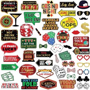 Casino Themed Party Photo Booth Prop Set – Las Vegas Birthday and Bachelorette Party Decorations – Poker Party Garland, Favors and Supplies
