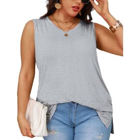 Plus Size Tank Tops for Women Summer Loose Fit Top Sleeveless V-Neck Shirts
