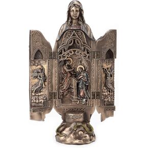 Veronese Design Lady of Grace Triptych Hinged Resin Sculpture Bronze Finish