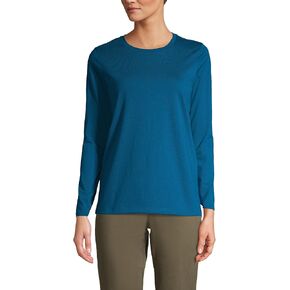 Lands' End Women Relaxed Supima Long Sleeve Crew Baltic Teal Regular Large