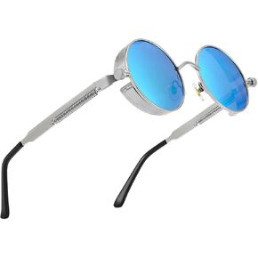 Polarized Steampunk Sunglasses, UV Protection, Metal Frame, Outdoor Circle Shades
