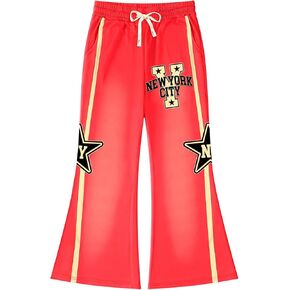 GORGLITTER Men's Star Sweatpants Y2K Color Block Drawstring Waist Flared Leg Long Pants