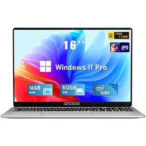 16 Inch Laptop Computer | Gaming Laptop | 16GB RAM 1TB SSD | 12th Gen N100 Processor | FHD 1920 * 1200 Display | 180 Angle Opening | Backlit Keyboard | Windows 11 Pro | Fingerprint Unlock