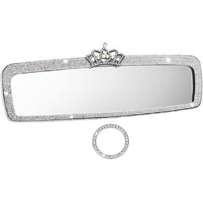 Bling Rhinestone Rear View Mirror Cover, Car Rear View Mirror with Crystal Diamonds Bling Rhinestones Car Rear View Mirror Car Interior Trim(White,Size:1.56x1.18inch)